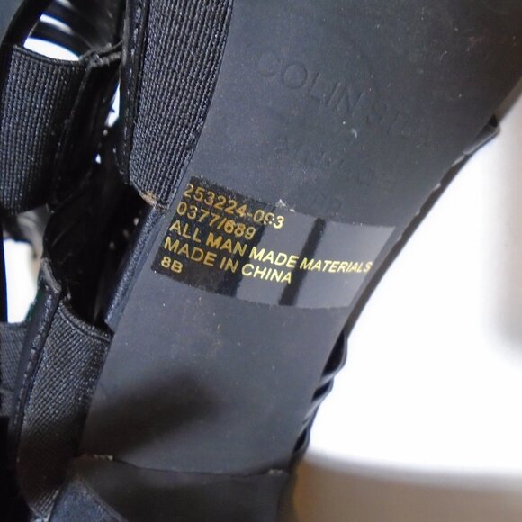 Colin Stuart Calf High Boots Stiletto Heel Pumps Skin Baring Peep Toe Black - Picture 13 of 14